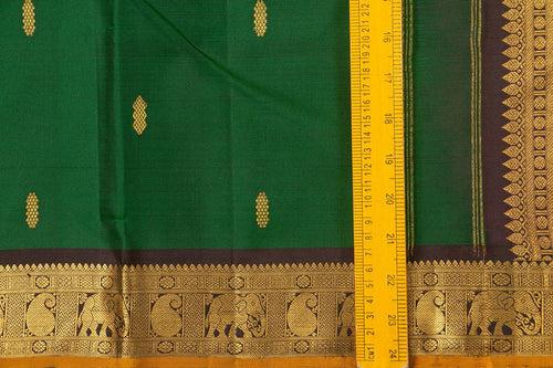 Green And Brown Kanchipuram Silk Saree With Medium Border Handwoven Pure Silk For Festive Wear PV J 556