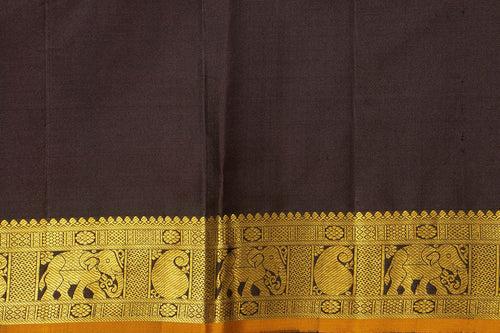 Green And Brown Kanchipuram Silk Saree With Medium Border Handwoven Pure Silk For Festive Wear PV J 556