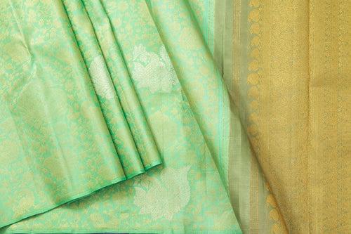 Green Borderless Kanchipuram Silk Saree Handwoven Pure Silk Pure Zari For Festive Wear PV NYC 1015