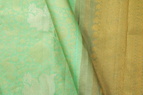 Green Borderless Kanchipuram Silk Saree Handwoven Pure Silk Pure Zari For Festive Wear PV NYC 1015