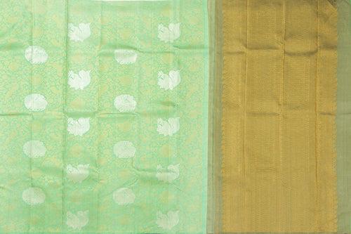 Green Borderless Kanchipuram Silk Saree Handwoven Pure Silk Pure Zari For Festive Wear PV NYC 1015