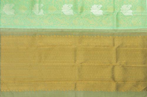Green Borderless Kanchipuram Silk Saree Handwoven Pure Silk Pure Zari For Festive Wear PV NYC 1015