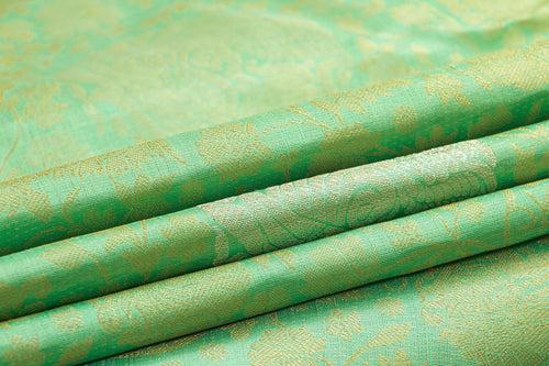 Green Borderless Kanchipuram Silk Saree Handwoven Pure Silk Pure Zari For Festive Wear PV NYC 1015