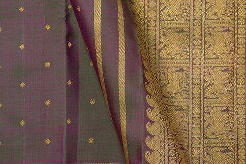 Green Dual Shade Kanchipuram Silk Saree With Medium Border Handwoven Pure Silk For Wedding Wear PV NYC 1018