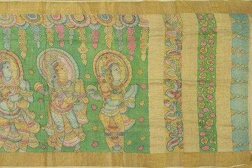 Green Kalamkari Tussar Silk Saree Handpainted Dancing Girl Patterns Organic Vegetable Dyes PT K VSR 105