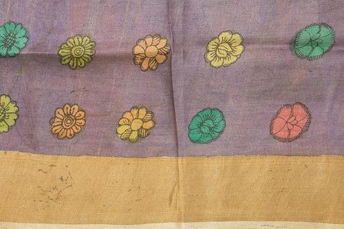 Green Kalamkari Tussar Silk Saree Handpainted Floral And Peacock Patterns Organic Vegetable Dyes PT K VSR 109