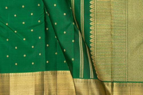 Green Kanchipuram Silk Saree With Kamalam Motifs And Medium Border Handwoven Pure Silk For Wedding Wear PV NYC 1014