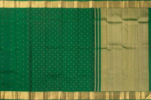 Green Kanchipuram Silk Saree With Kamalam Motifs And Medium Border Handwoven Pure Silk For Wedding Wear PV NYC 1014