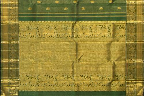 Green Kanchipuram Silk Saree With Medium Border Handwoven Pure Silk For Wedding Wear PV NYC 1025