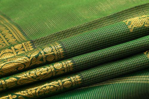 Green Kanchipuram Silk Saree With Medium Border Handwoven Pure Silk For Wedding Wear PV NYC 1025