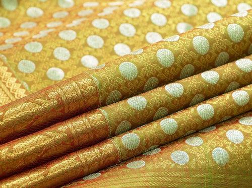 Green Kanchipuram Silk Saree With Silver Zari And Medium Border Handwoven Pure Silk For Wedding Wear PV NYC 1065