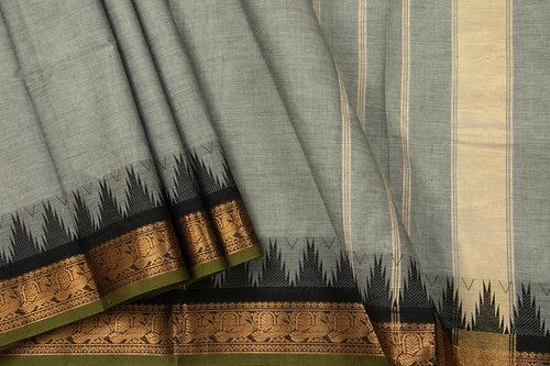 Grey And Black Kanchi Cotton Saree With Temple Border For Office Wear PV NYC KC 1074