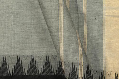 Grey And Black Kanchi Cotton Saree With Temple Border For Office Wear PV NYC KC 1074