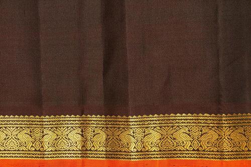 Grey And Brown Kanchipuram Silk Saree With Small Border Handwoven Pure Silk For Festive Wear PV J 564