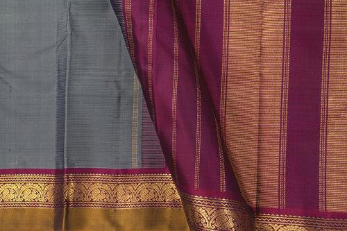 Grey And Magenta Kanchipuram Silk Saree With Short Border Handwoven Pure Silk For Festive Wear PV J 433