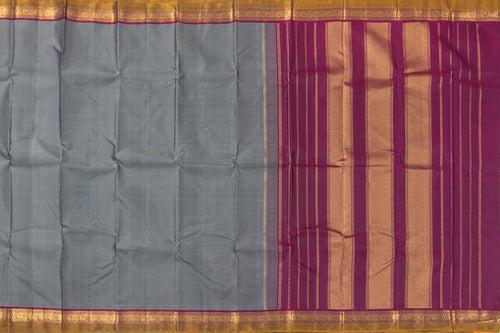 Grey And Magenta Kanchipuram Silk Saree With Short Border Handwoven Pure Silk For Festive Wear PV J 433