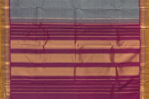 Grey And Magenta Kanchipuram Silk Saree With Short Border Handwoven Pure Silk For Festive Wear PV J 433