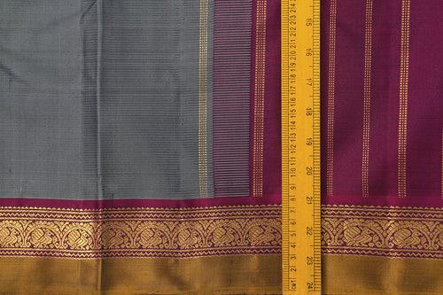 Grey And Magenta Kanchipuram Silk Saree With Short Border Handwoven Pure Silk For Festive Wear PV J 433