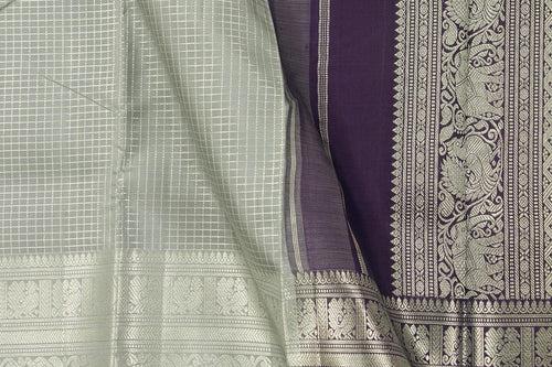 Grey Kanchipuram Silk Saree With Morning Evening Border Handwoven Pure Silk For Festive Wear PV NYC  996