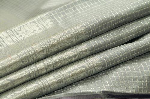 Grey Kanchipuram Silk Saree With Morning Evening Border Handwoven Pure Silk For Festive Wear PV NYC  996