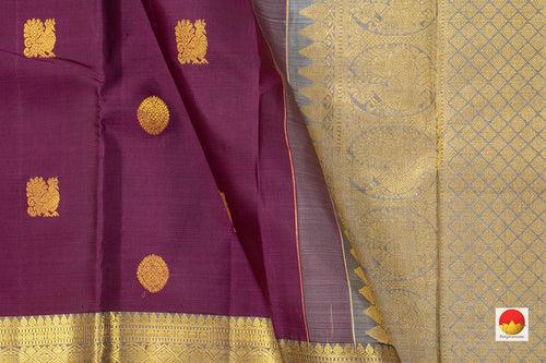 Magenta And Grey Kanchipuram Silk Saree With Medium Border Handwoven Pure Silk For Wedding Wear PV NYC 1038