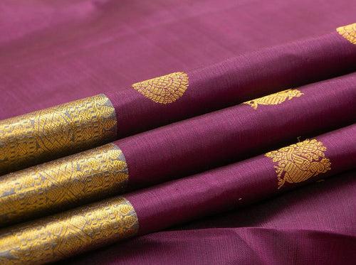 Magenta And Grey Kanchipuram Silk Saree With Medium Border Handwoven Pure Silk For Wedding Wear PV NYC 1038