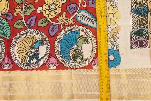 Maroon And Mustard Handpainted Kalamkari Mangalgiri Silk Saree Organic Dyes For Office Wear PKMS 69