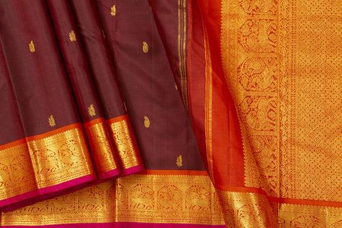 Maroon And Red Kanchipuram Silk Saree With Medium Border Handwoven Pure Silk For Festive Wear PV J 412