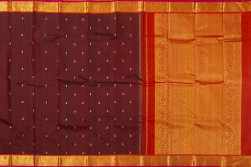 Maroon And Red Kanchipuram Silk Saree With Medium Border Handwoven Pure Silk For Festive Wear PV J 412