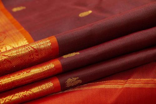 Maroon And Red Kanchipuram Silk Saree With Medium Border Handwoven Pure Silk For Festive Wear PV J 412