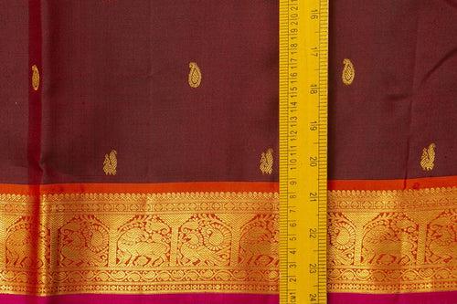 Maroon And Red Kanchipuram Silk Saree With Medium Border Handwoven Pure Silk For Festive Wear PV J 412