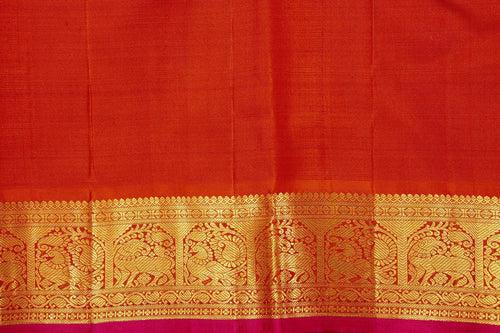 Maroon And Red Kanchipuram Silk Saree With Medium Border Handwoven Pure Silk For Festive Wear PV J 412