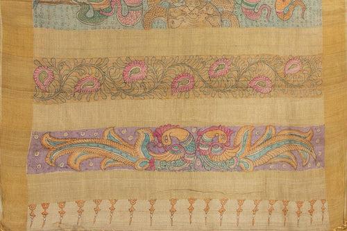 Mauve And Beige Kalamkari Tussar Silk Saree Handpainted Floral Patterns Organic Vegetable Dyes PT K VSR 112