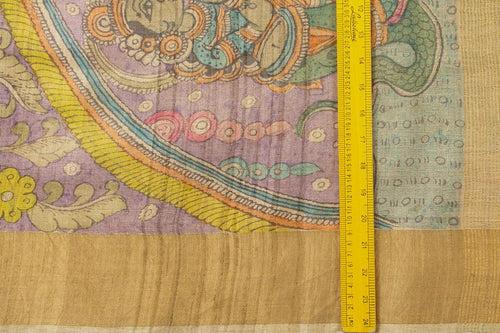 Mauve And Beige Kalamkari Tussar Silk Saree Handpainted Floral Patterns Organic Vegetable Dyes PT K VSR 112