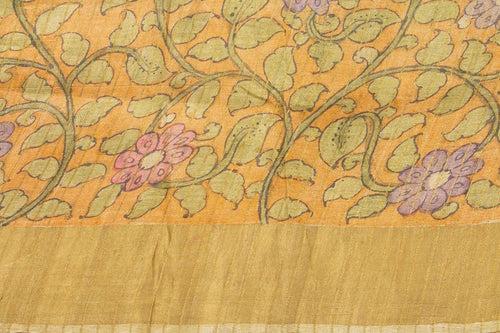 Mauve And Beige Kalamkari Tussar Silk Saree Handpainted Floral Patterns Organic Vegetable Dyes PT K VSR 112