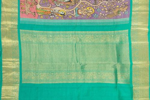 Mauve And Sea Green Handpainted Kalamkari Kanchipuram Silk Saree Ramayana Theme Pure Zari PV VSR KK 106