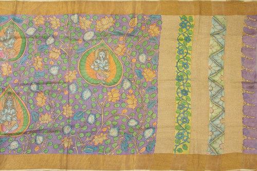 Mauve And YellowKalamkari Tussar Silk Saree Handpainted Floral Patterns Organic Vegetable Dyes PT K VSR 114