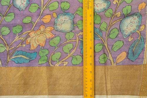 Mauve And YellowKalamkari Tussar Silk Saree Handpainted Floral Patterns Organic Vegetable Dyes PT K VSR 114