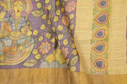 Mauve Kalamkari Tussar Silk Saree Handpainted Floral And Dancing Girl Patterns Organic Vegetable Dyes PT K VSR 107