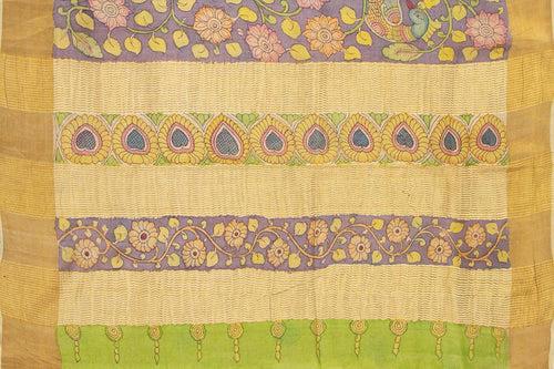 Mauve Kalamkari Tussar Silk Saree Handpainted Floral And Dancing Girl Patterns Organic Vegetable Dyes PT K VSR 107