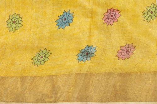 Mauve Kalamkari Tussar Silk Saree Handpainted Floral And Dancing Girl Patterns Organic Vegetable Dyes PT K VSR 107