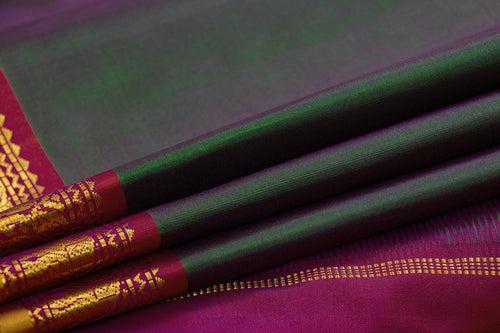 Mayilkazhuthu Green And Maroon Kanchipuram Silk Saree With Short Border Handwoven Pure Silk For Festive Wear PV J 353