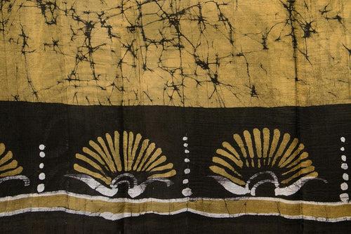 Mustard And Black Borderless Lightweight Batik Silk Saree Handwoven Pure Silk For Party Wear PB 334