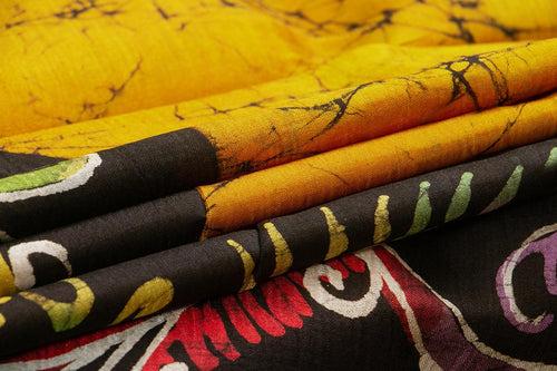 Mustard And Black Lightweight Batik Silk Saree Handwoven Pure Silk For Office Wear PB 332