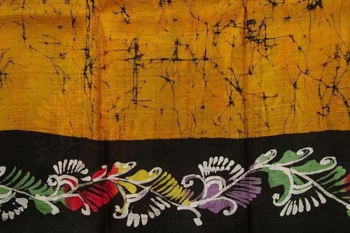 Mustard And Black Lightweight Batik Silk Saree Handwoven Pure Silk For Office Wear PB 332