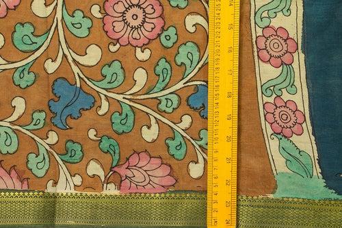 Mustard And Blue Handpainted Kalamkari Mangalgiri Silk Saree Organic Dyes For Office Wear PKMS 65