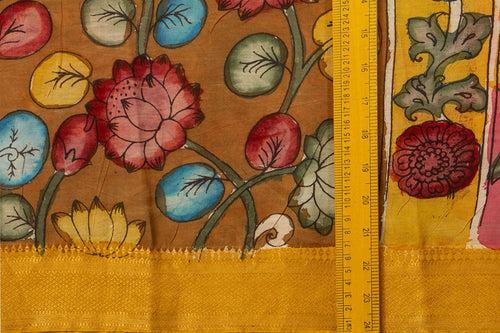 Mustard And Pink Handpainted Kalamkari Mangalgiri Silk Saree Organic Dyes For Office Wear PKMS 63