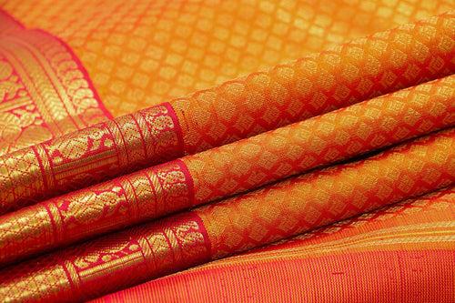 Mustard and red Kanchipuram Silk Saree With Small Border Handwoven Pure Silk For Wedding Wear PV NYC 1090