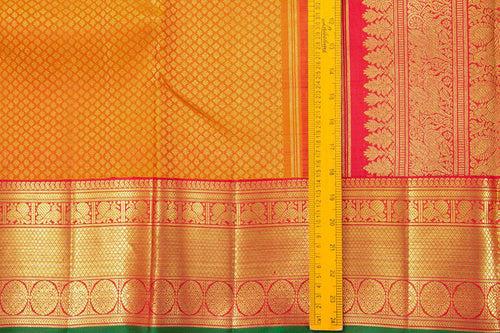 Mustard and red Kanchipuram Silk Saree With Small Border Handwoven Pure Silk For Wedding Wear PV NYC 1090