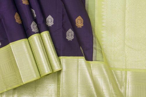 Navy Blue And Green Kanchipuram Silk Saree With Medium Border Handwoven Pure Silk For Wedding Wear PV NYC 997